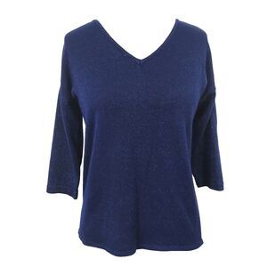 Cable & Gauge Metallic Sweater Top Womens Size PM Stretch V Neck Shiny Shimmer